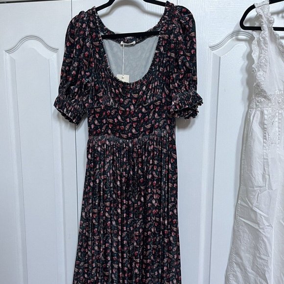 NWT Doen Marin dress silk velvet - M - Teal Canterbury Paisley - Picture 2 of 8